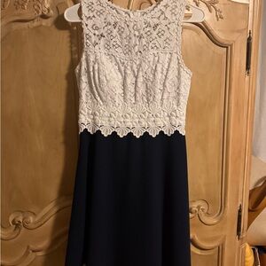 Lilly Pulitzer Cream Lace Top Navy Midi Dress